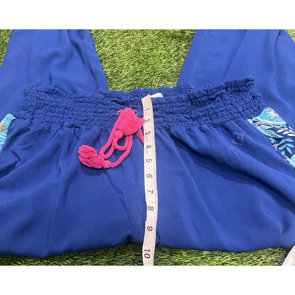 Vera Bradley Smocked Waist Wide Leg Challis Pants Blue Tassel Womens XL Boho - Picture 9 of 10